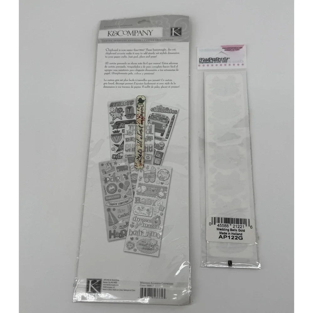 K&Company Stampendous Wedding Scrapbook Stickers 2 Pack Lot Gold Bells Romantic